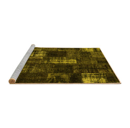 Sideview of Machine Washable Patchwork Yellow Transitional Rug, wshcon2692yw