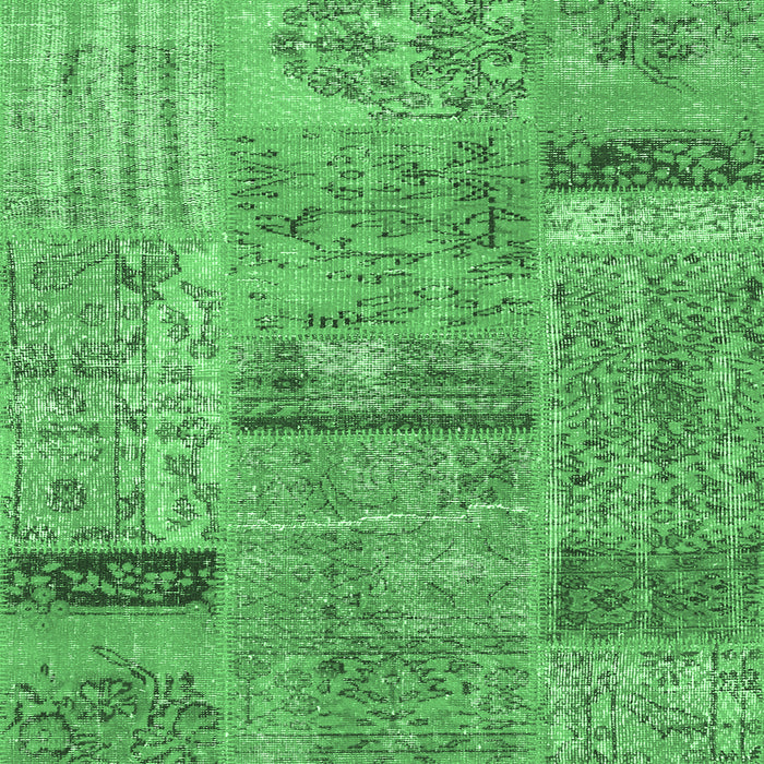 Square Machine Washable Patchwork Emerald Green Transitional Area Rugs, wshcon2693emgrn