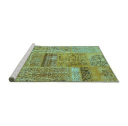 Sideview of Machine Washable Patchwork Turquoise Transitional Area Rugs, wshcon2693turq
