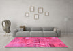 Machine Washable Patchwork Pink Transitional Rug in a Living Room, wshcon2693pnk