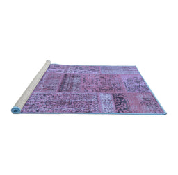 Sideview of Machine Washable Patchwork Blue Transitional Rug, wshcon2693blu