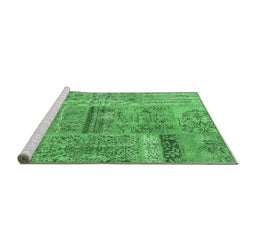 Sideview of Machine Washable Patchwork Emerald Green Transitional Area Rugs, wshcon2693emgrn