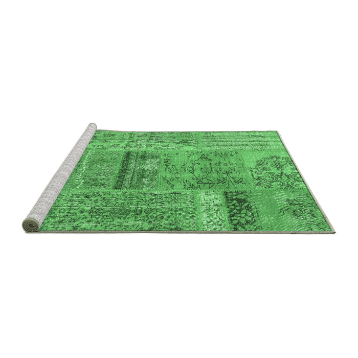 Sideview of Machine Washable Patchwork Emerald Green Transitional Area Rugs, wshcon2693emgrn