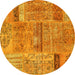 Round Machine Washable Patchwork Yellow Transitional Rug, wshcon2693yw