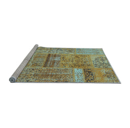 Sideview of Machine Washable Patchwork Light Blue Transitional Rug, wshcon2693lblu