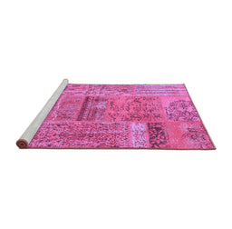 Sideview of Machine Washable Patchwork Purple Transitional Area Rugs, wshcon2693pur