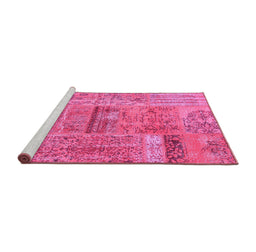 Sideview of Machine Washable Patchwork Pink Transitional Rug, wshcon2693pnk