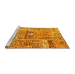 Sideview of Machine Washable Patchwork Yellow Transitional Rug, wshcon2693yw