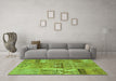 Machine Washable Patchwork Green Transitional Area Rugs in a Living Room,, wshcon2693grn