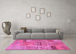 Machine Washable Patchwork Purple Transitional Area Rugs in a Living Room, wshcon2693pur