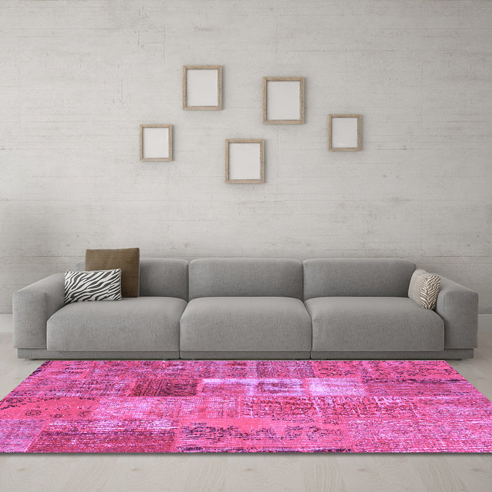 Machine Washable Patchwork Purple Transitional Area Rugs in a Living Room, wshcon2694pur