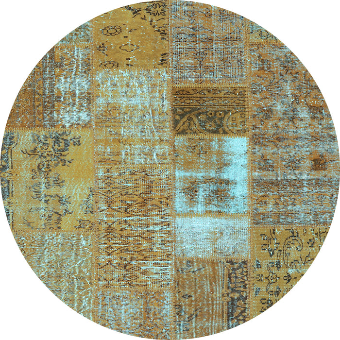 Round Patchwork Light Blue Transitional Rug, con2694lblu