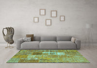 Machine Washable Patchwork Turquoise Transitional Rug, wshcon2694turq