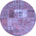 Round Patchwork Blue Transitional Rug, con2694blu