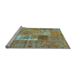 Sideview of Machine Washable Patchwork Light Blue Transitional Rug, wshcon2694lblu