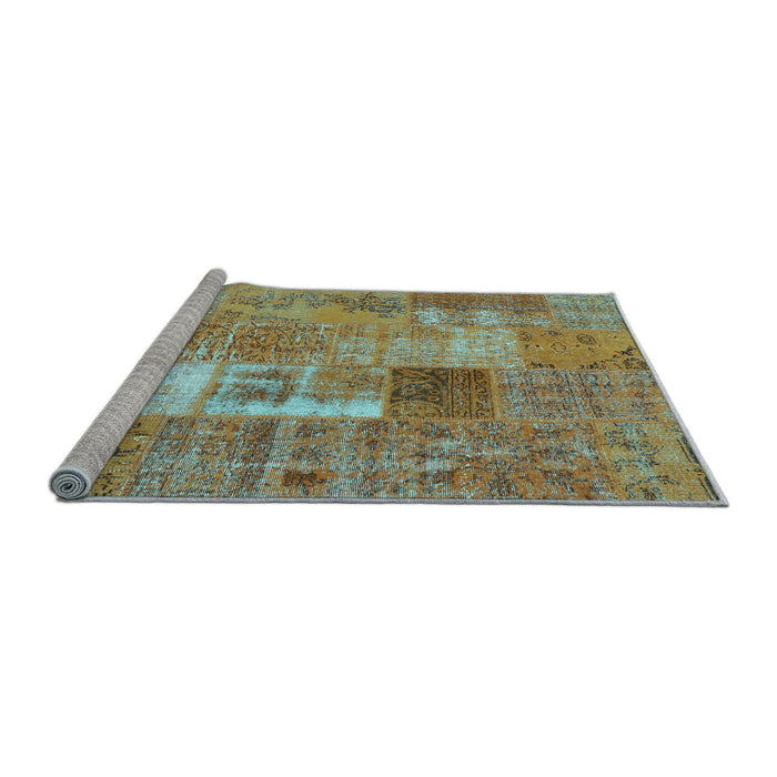 Sideview of Machine Washable Patchwork Light Blue Transitional Rug, wshcon2694lblu