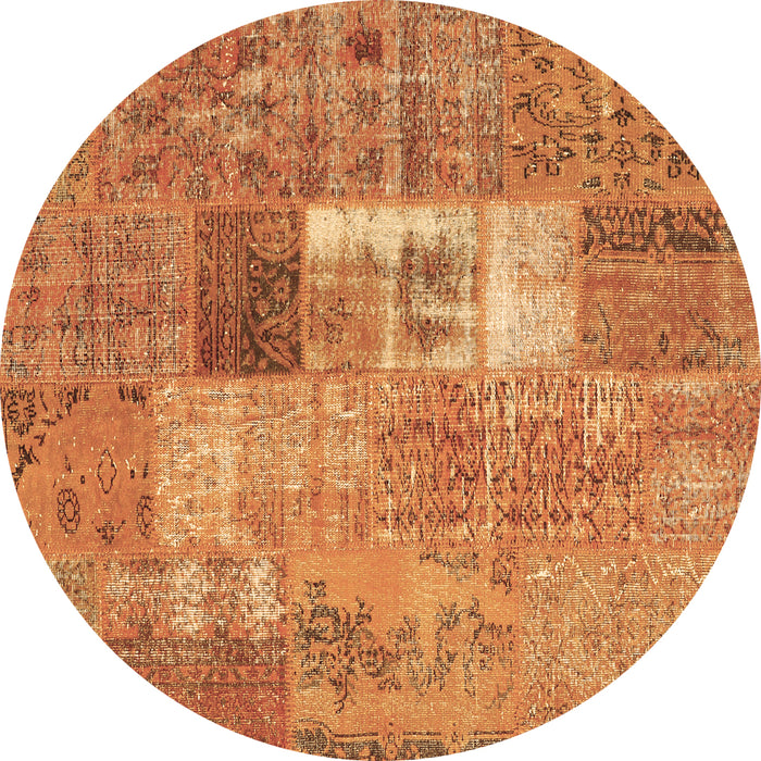Round Machine Washable Patchwork Brown Transitional Rug, wshcon2694brn
