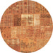 Round Machine Washable Patchwork Brown Transitional Rug, wshcon2694brn