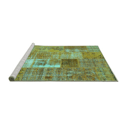 Sideview of Machine Washable Patchwork Turquoise Transitional Area Rugs, wshcon2694turq