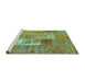 Sideview of Machine Washable Patchwork Turquoise Transitional Area Rugs, wshcon2694turq