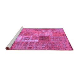 Sideview of Machine Washable Patchwork Purple Transitional Area Rugs, wshcon2694pur