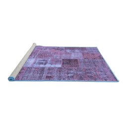 Sideview of Machine Washable Patchwork Blue Transitional Rug, wshcon2694blu