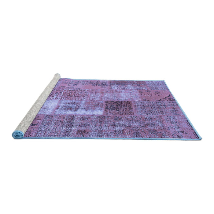 Sideview of Machine Washable Patchwork Blue Transitional Rug, wshcon2694blu