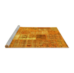 Sideview of Machine Washable Patchwork Yellow Transitional Rug, wshcon2694yw