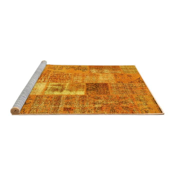 Sideview of Machine Washable Patchwork Yellow Transitional Rug, wshcon2694yw