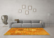Machine Washable Patchwork Yellow Transitional Rug in a Living Room, wshcon2694yw