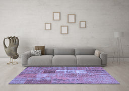 Machine Washable Patchwork Blue Transitional Rug in a Living Room, wshcon2694blu