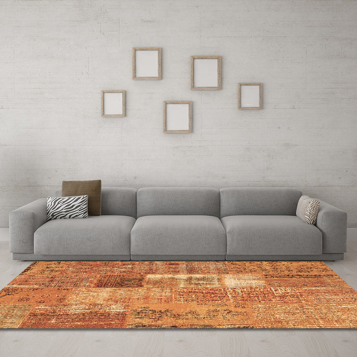 Machine Washable Patchwork Brown Transitional Rug in a Living Room,, wshcon2694brn