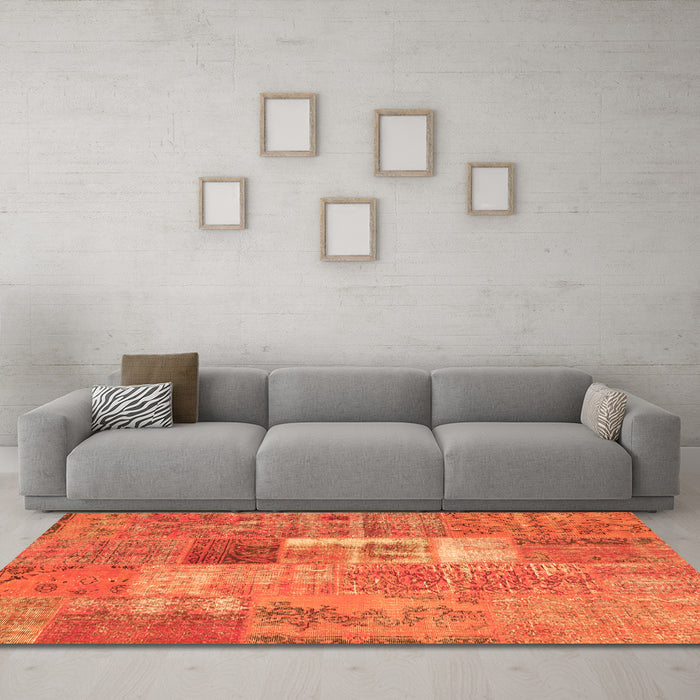 Machine Washable Patchwork Orange Transitional Area Rugs in a Living Room, wshcon2694org