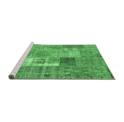 Sideview of Machine Washable Patchwork Emerald Green Transitional Area Rugs, wshcon2694emgrn