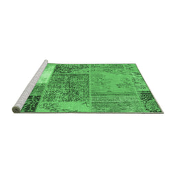 Sideview of Machine Washable Patchwork Emerald Green Transitional Area Rugs, wshcon2695emgrn