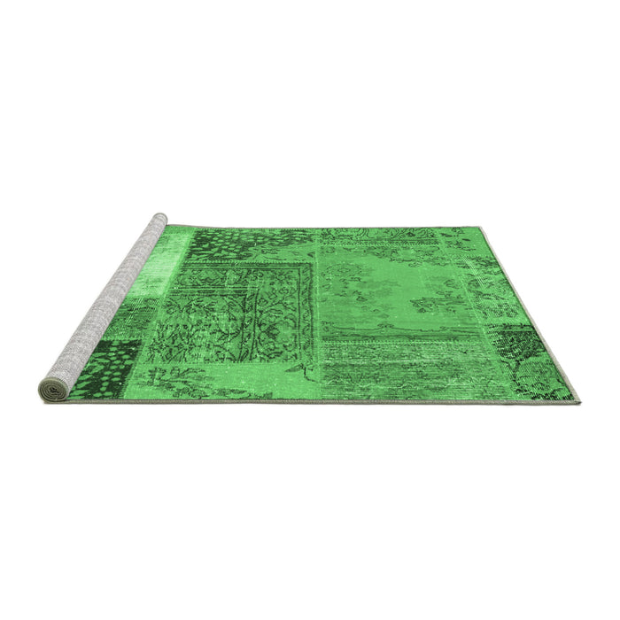 Sideview of Machine Washable Patchwork Emerald Green Transitional Area Rugs, wshcon2695emgrn
