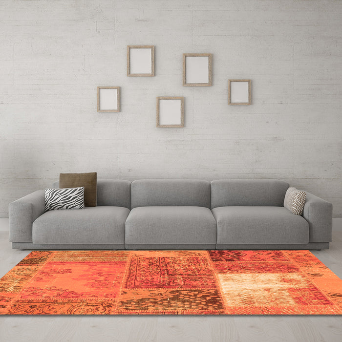 Machine Washable Patchwork Orange Transitional Area Rugs in a Living Room, wshcon2695org