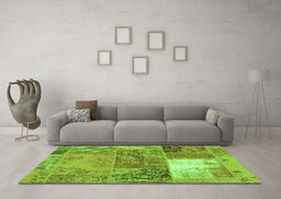 Machine Washable Patchwork Green Transitional Area Rugs in a Living Room,, wshcon2695grn
