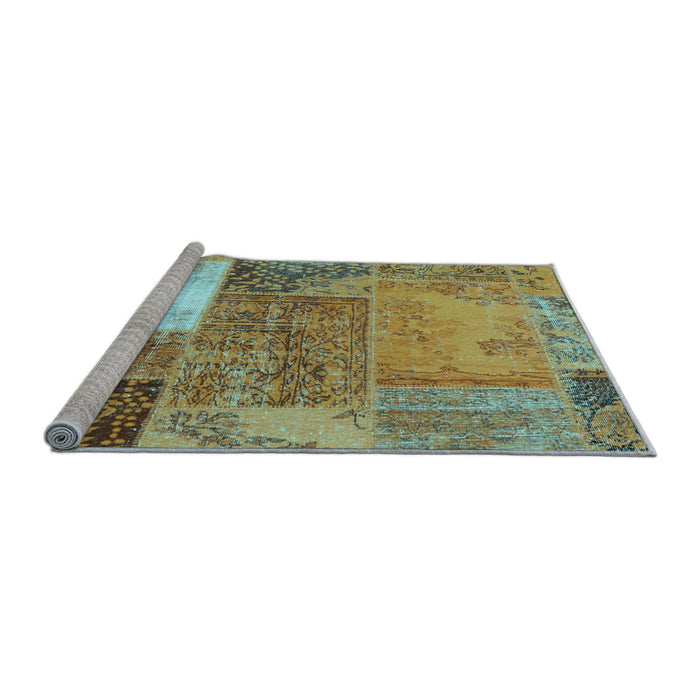 Sideview of Machine Washable Patchwork Light Blue Transitional Rug, wshcon2695lblu