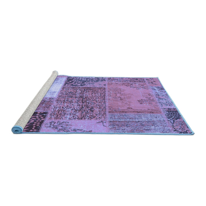 Sideview of Machine Washable Patchwork Blue Transitional Rug, wshcon2695blu