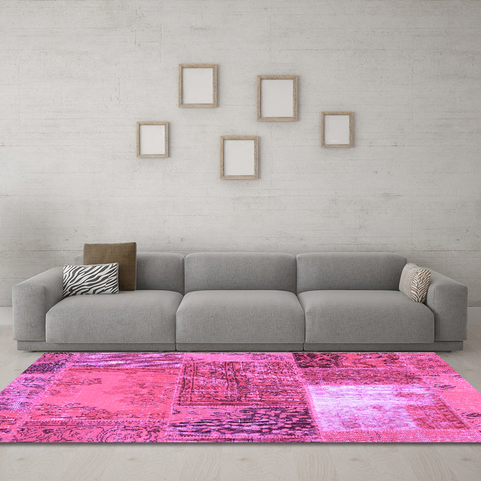 Machine Washable Patchwork Purple Transitional Area Rugs in a Living Room, wshcon2695pur