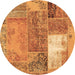 Round Patchwork Brown Transitional Rug, con2695brn