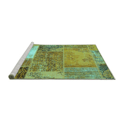 Sideview of Machine Washable Patchwork Turquoise Transitional Area Rugs, wshcon2695turq