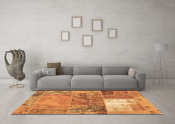 Machine Washable Patchwork Brown Transitional Rug in a Living Room,, wshcon2695brn