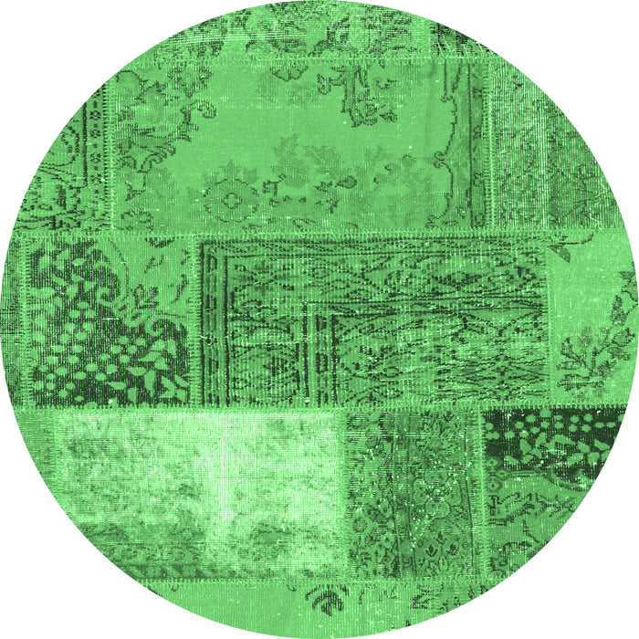 Round Machine Washable Patchwork Emerald Green Transitional Area Rugs, wshcon2695emgrn