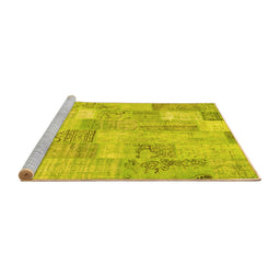 Sideview of Machine Washable Patchwork Yellow Transitional Rug, wshcon2696yw
