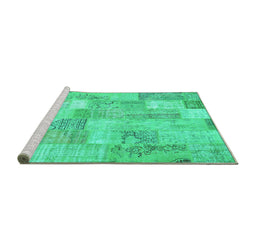 Sideview of Machine Washable Patchwork Turquoise Transitional Area Rugs, wshcon2696turq