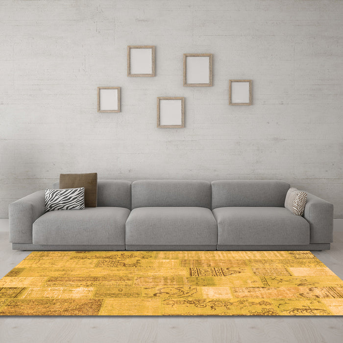 Machine Washable Patchwork Orange Transitional Area Rugs in a Living Room, wshcon2696org