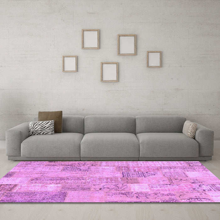 Machine Washable Patchwork Purple Transitional Area Rugs in a Living Room, wshcon2696pur
