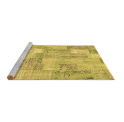 Sideview of Machine Washable Patchwork Brown Transitional Rug, wshcon2696brn